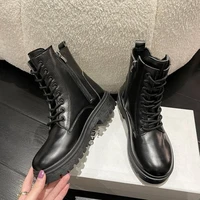 classic women shoes fashion boots women platform botas autumn pu leather ankle boot motorcycle thick heel lace up zipper boot