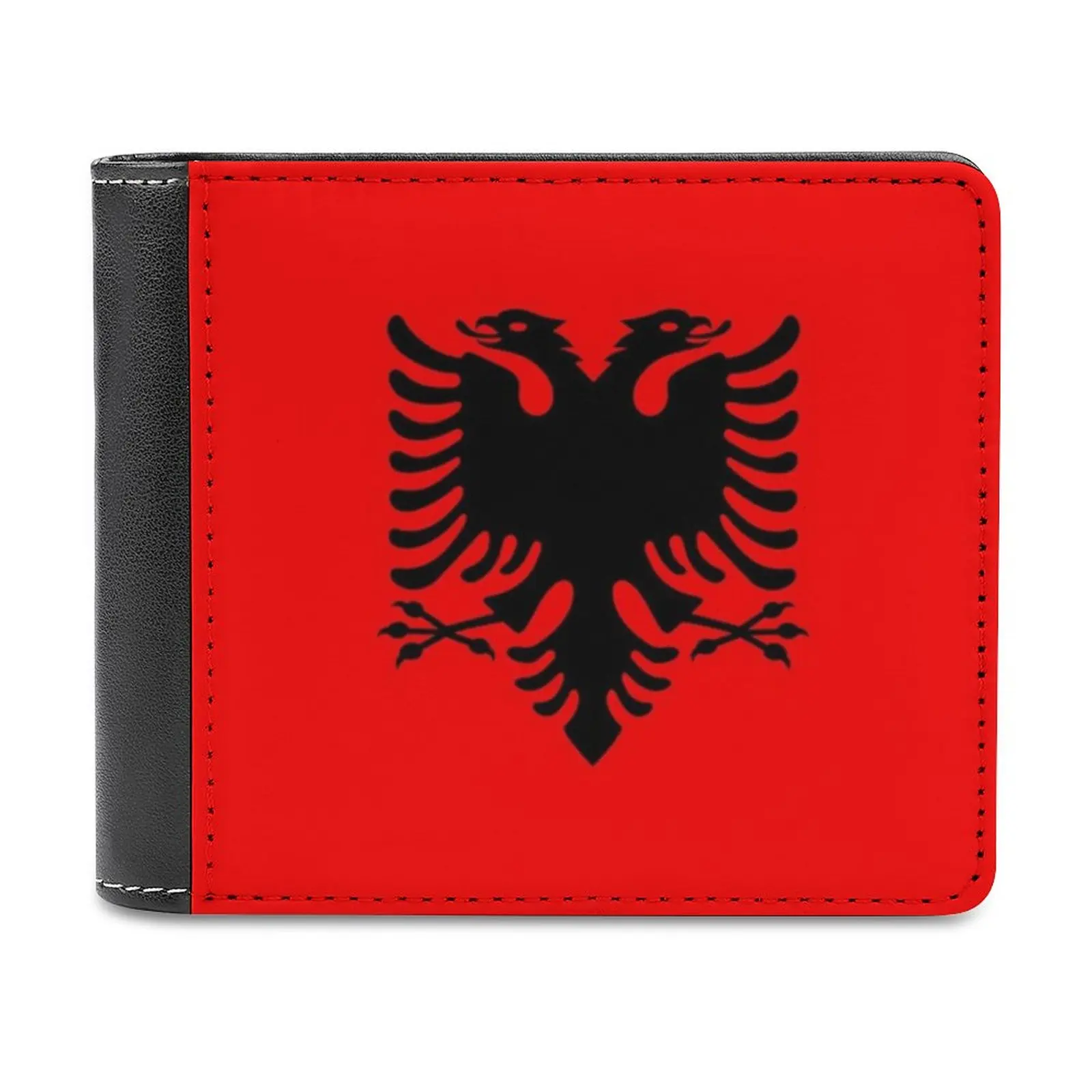 

Мужской кожаный кошелек с флагом Албании, короткий бумажник с держателем для кредитных карт и флагом Албании