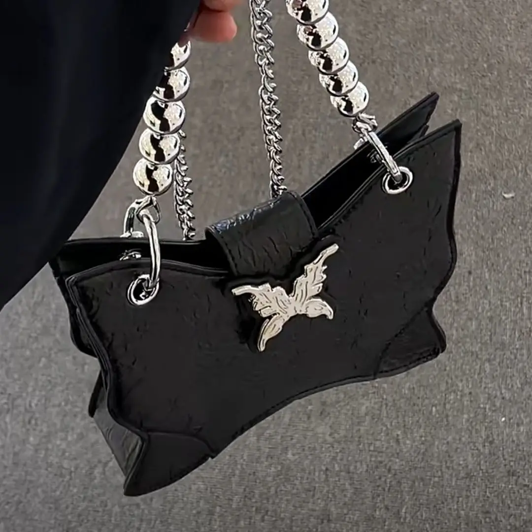 

Elegant Women Pearl Chain Crossbody Bag Y2k Aesthetic Butterfly Pleated Shoulder Bag All Match Luxury Design Mini Cellphone Bags