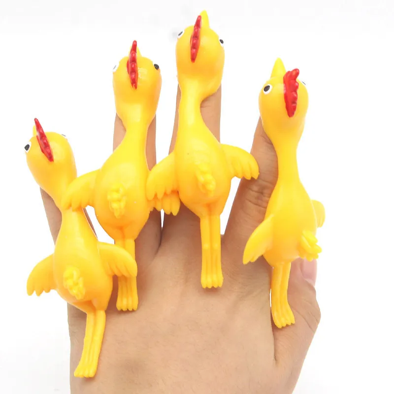 

5Pcs/Set Novelty Catapulted Ejection Chicken Toy Light Rubber Finger Prank Flying Toy Slingshot Chicken Finger Toy Turkey Sticky