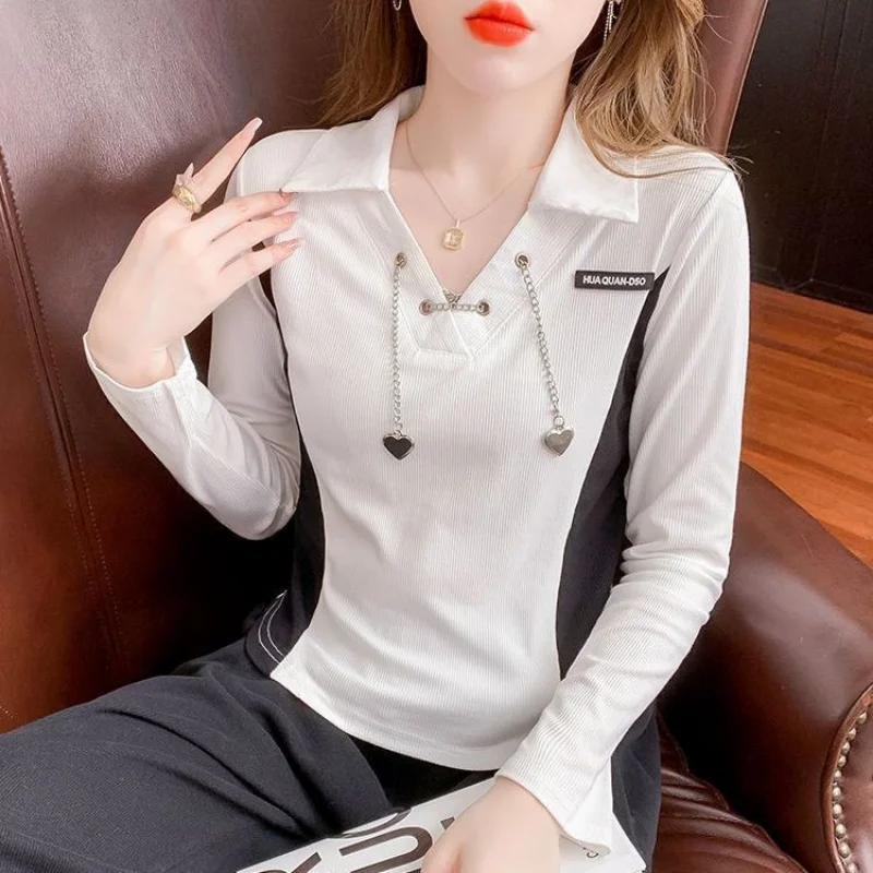 

Polo Neck Shirts for Women Long Sleeve T-shirt Woman High Quality Summer 2023 Trend Tops Luxury Golf Youth Cute Cotton Clothing
