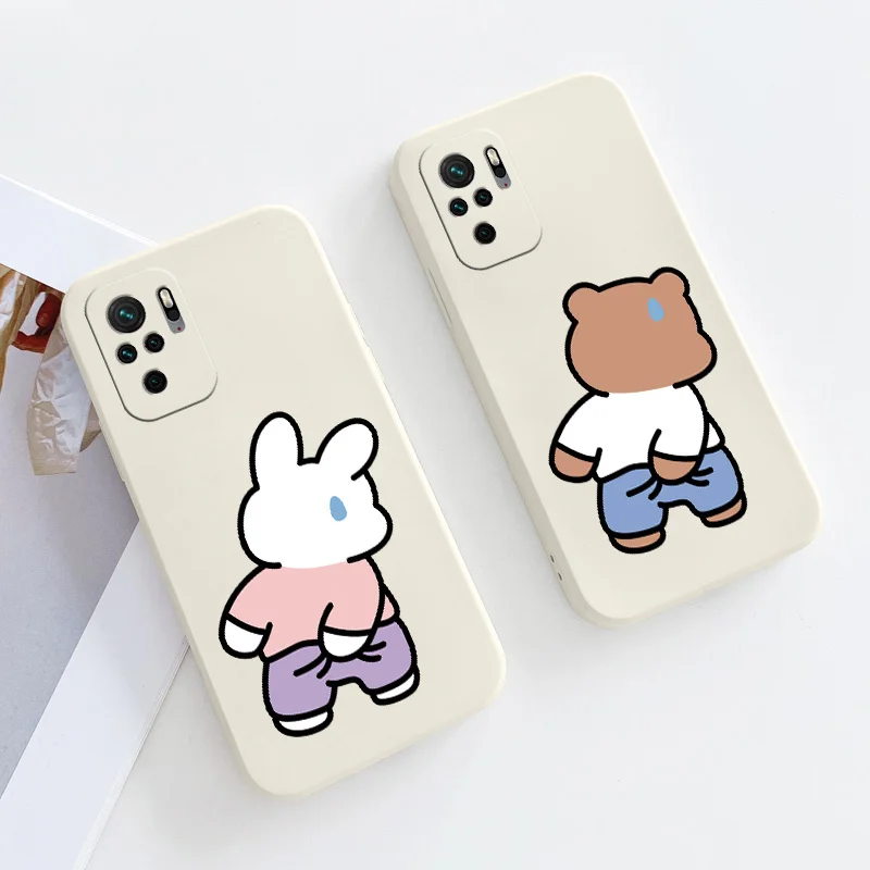 

Funny Bunny Liquid Silicone Case For Xiaomi Redmi Note 10 10S 9T 9 8 7 Pro Max Redmi 9 9A 9T Ultra Thin Soft Phone Cover Case