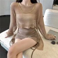 2022 new hollow out the niche loose knitted blouse with long sleeves not specification is prevented bask in coat