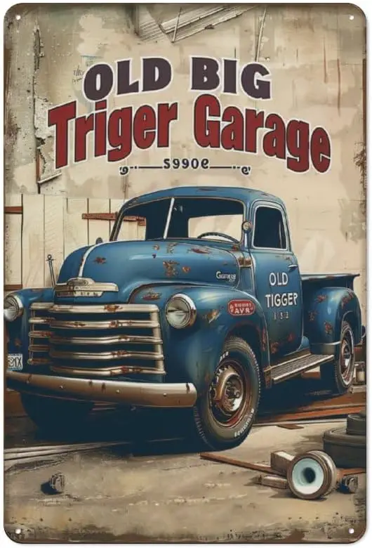 Плакат Clssc Old Truck Grge Metl Tn Sgns Mechnc Nostlgc Vntge Cr Wll Decor для Mn Cve 8x12 nches