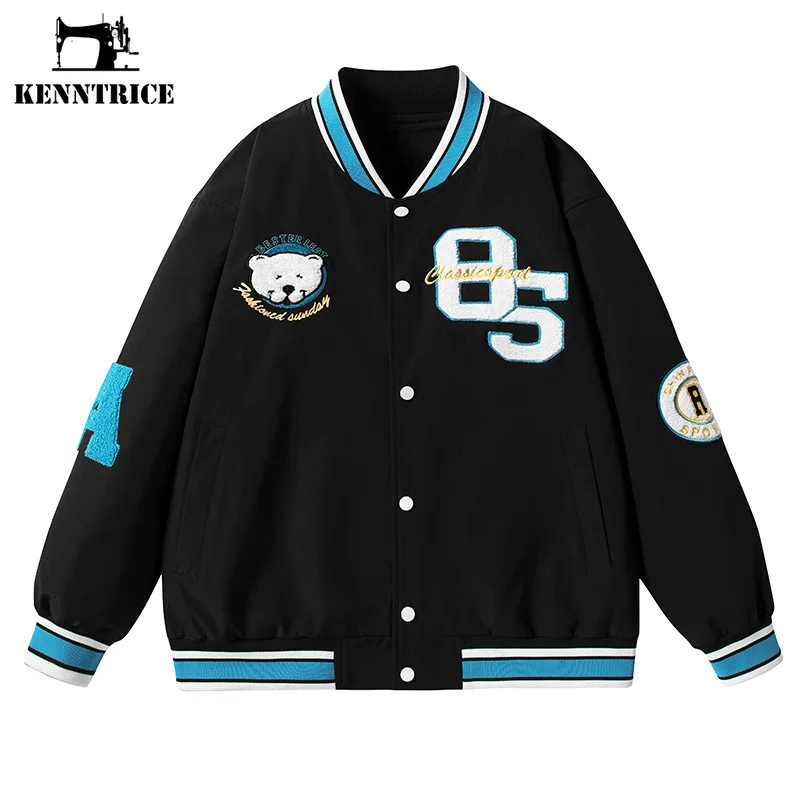 Kenntrice Men Bomber Jacket Fashion Collarless Baseball Clothes Classic Trends Embroidery Cute Outerwear Wholesale Clothing