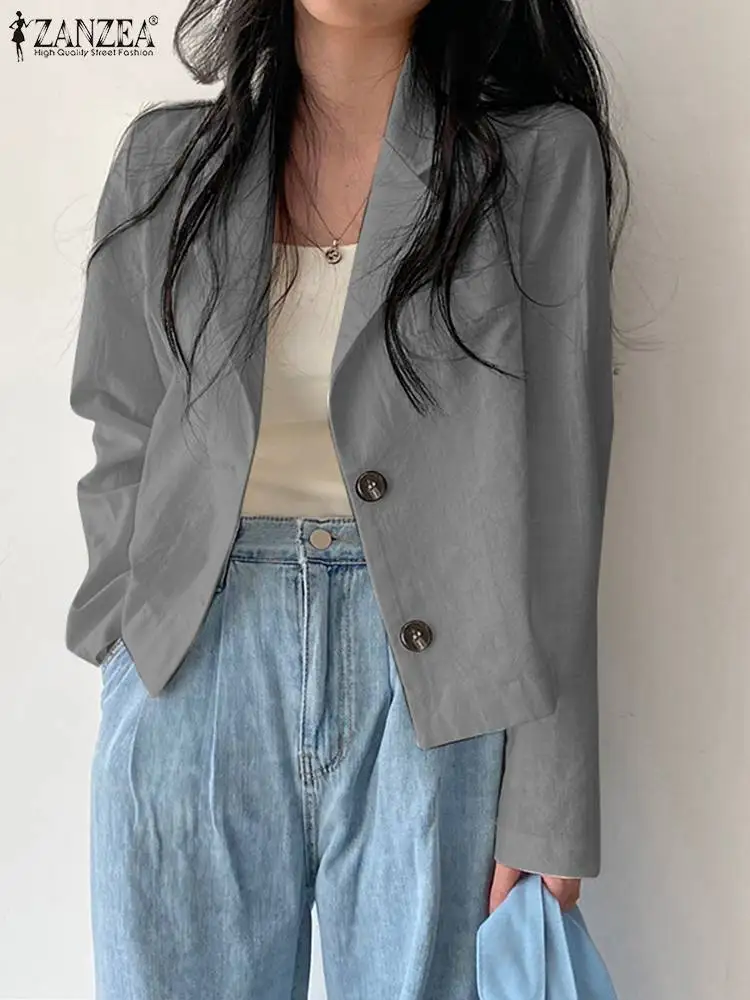 

Модный офисный Блейзер ZANZEA, женская рубашка с отложным воротником и длинным рукавом, женские элегантные однотонные блузы, Весенняя блузка о...