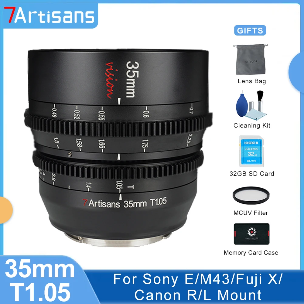

7artisans 7artisans 35 мм T1.05 APS-C Cine кинематографические большие апертуры для Sony E Canon R RF Fuji X M4/3 Leica Sigma Panasonic L