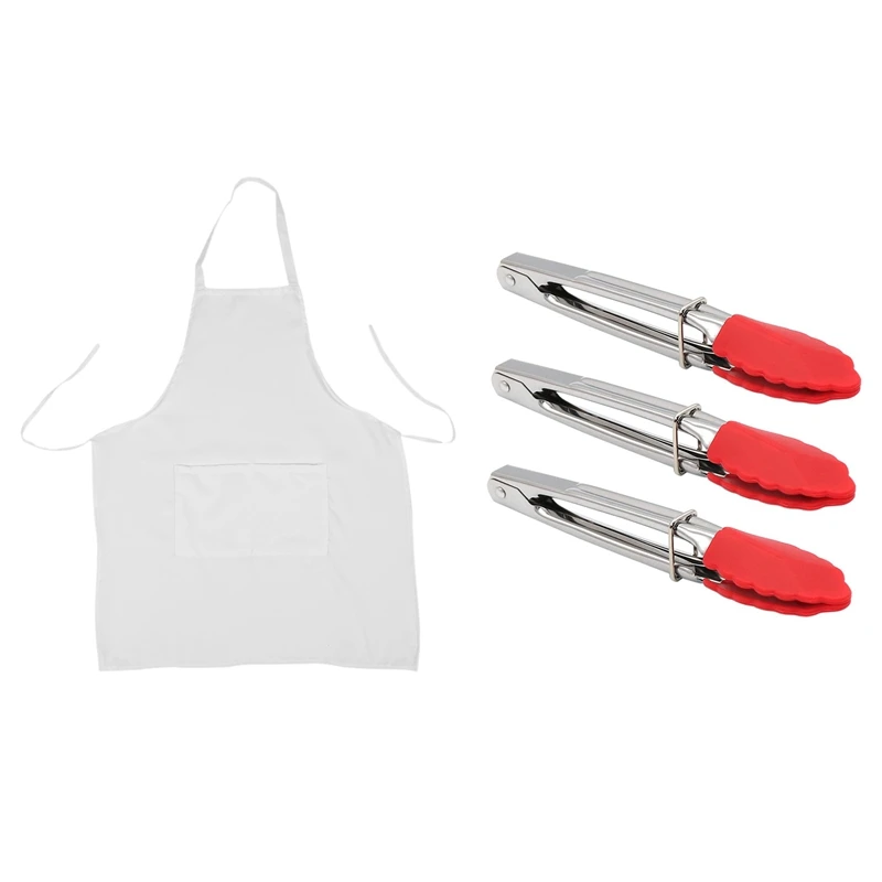 

1 шт 73X58 см фартук для готовки кухни дома ресторана и 3 шт небольших щипцов с силиконовыми наконечниками 7 дюймов кухонные щипцы