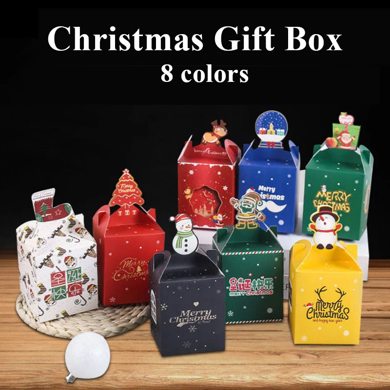

Christmas Apple Box Red Green Candy Bags Santa Claus Snowman Gift Wrapping Paper Box For Xmas Noel Cookies Packing Supplies