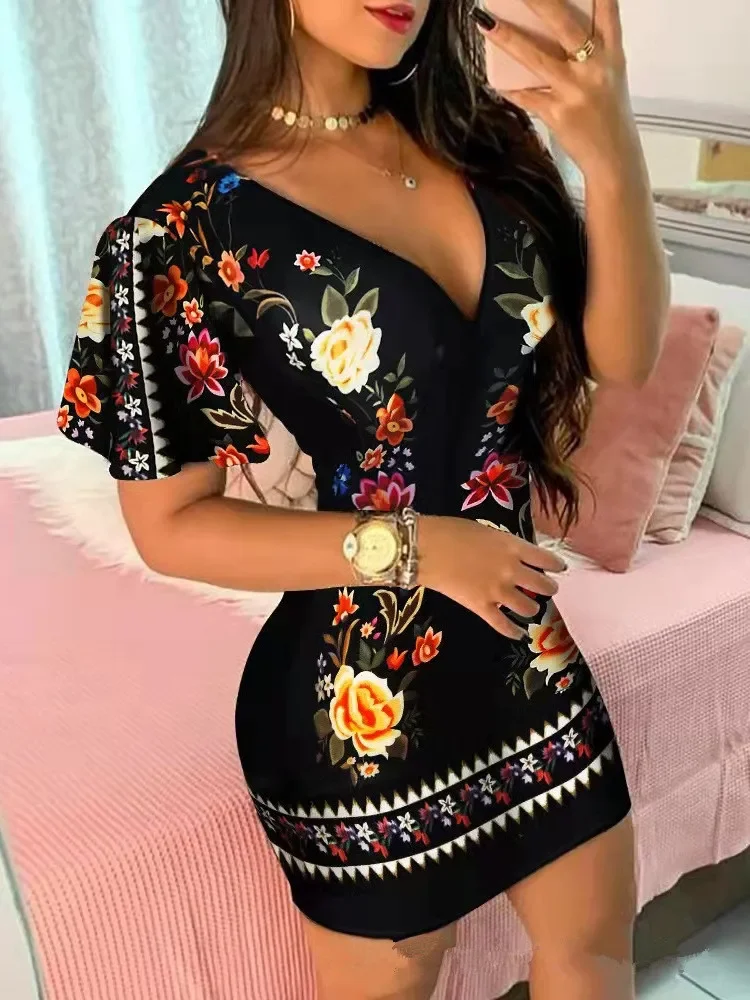 

Женское элегантное платье в горошек NEW2023 hirigin, облегающая вечерняя Клубная одежда с принтом цепей и оборками на рукавах, цветочным принтом и ...