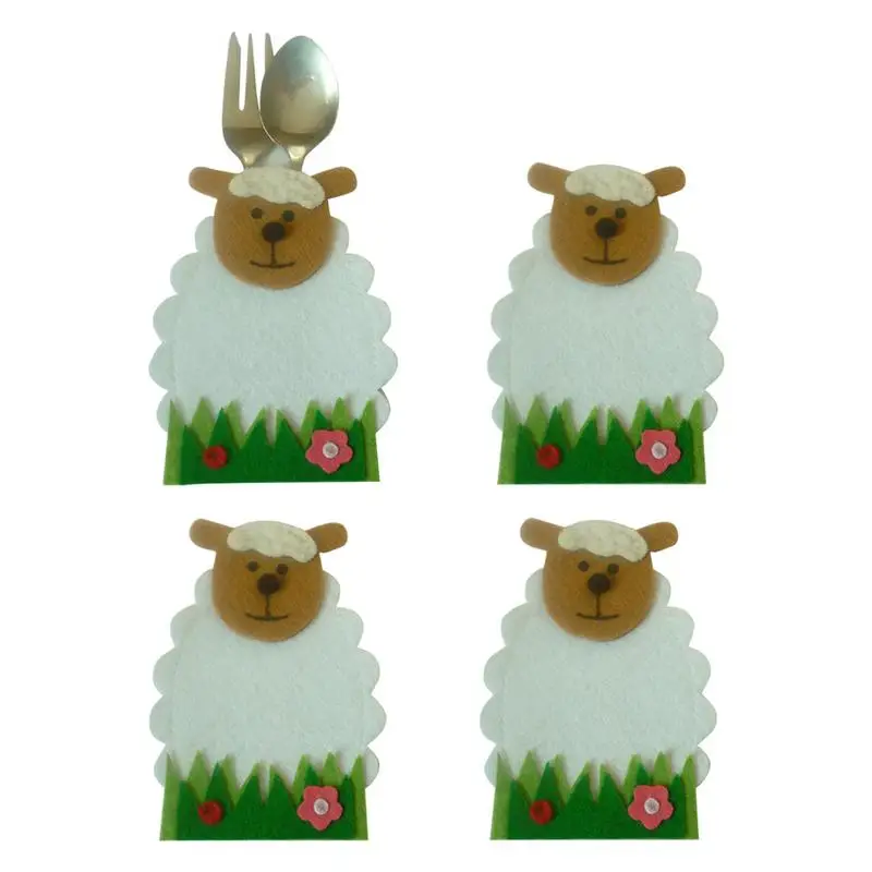 

Pcsset Easter Decor Sheep Flower Design Knife And Fork Bags Tableware Covers Cartoon Cutlery Bags For Easter Table Decorations