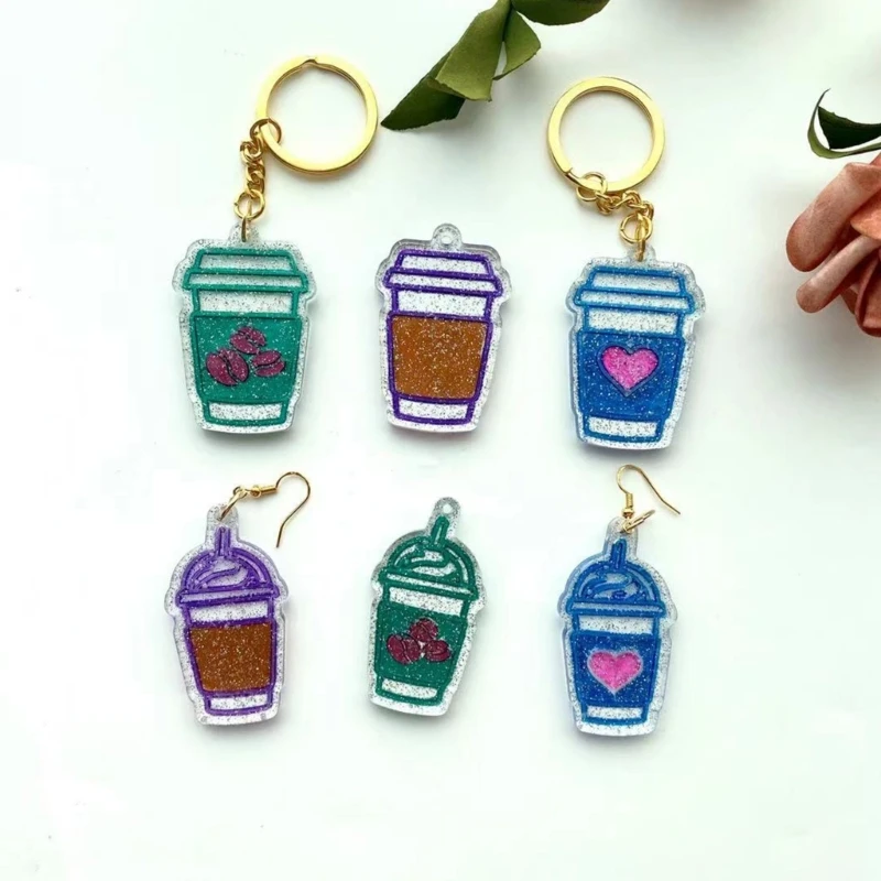 

Shiny Glossy Silicone Molds 6-link Coffee Cup Milk Tea Cup Keychain Mold DIY Pendant Ornaments Epoxy Resin Crafting Mold