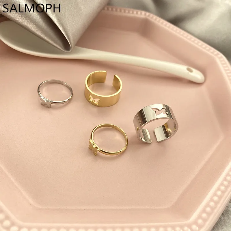 

Punk Butterfly Lover Set Ring Trendy Personality Open Adjustable Hip Hop Minimalist Stars Moon Hearts Rings Party Accessories