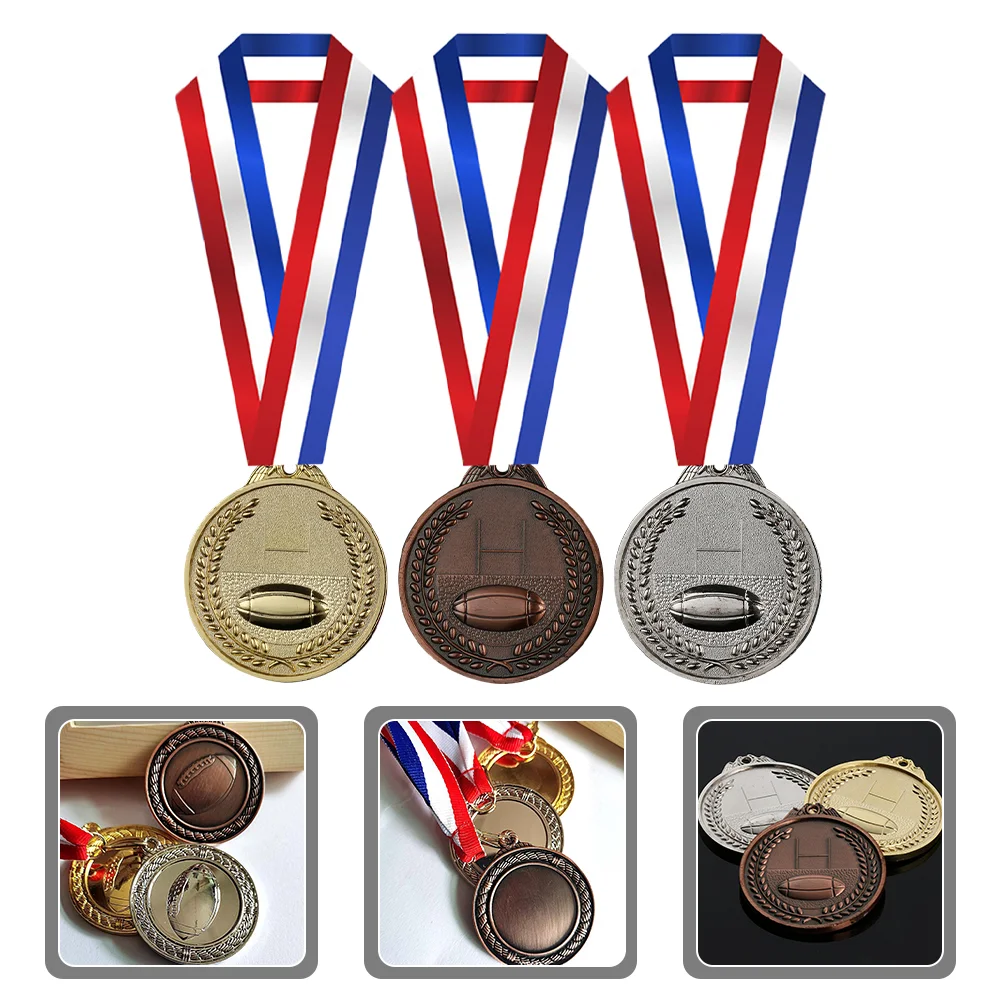 

3Pcs Metal Medals Decorative Rugby Medals Creative Rugby Game Medals Kids Awards
