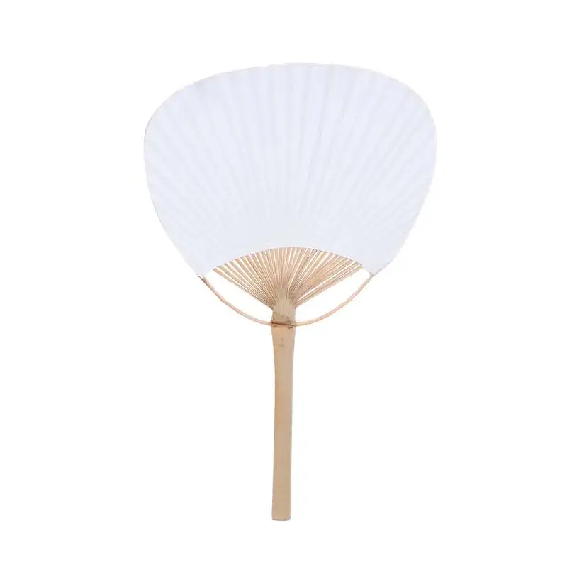 

White Bamboo Paddle Fans Chinese Round Fan With Bamboo Handle Ancient Hand Fan For DIY Craft Making Supplies Party Favors
