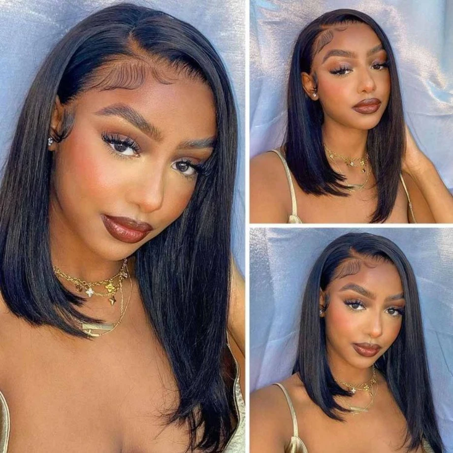 

13x4 короткий парик Боб, парики из человеческих волос на сетке спереди, парики с прямыми косточками, предварительно выщипанные прозрачные кор...