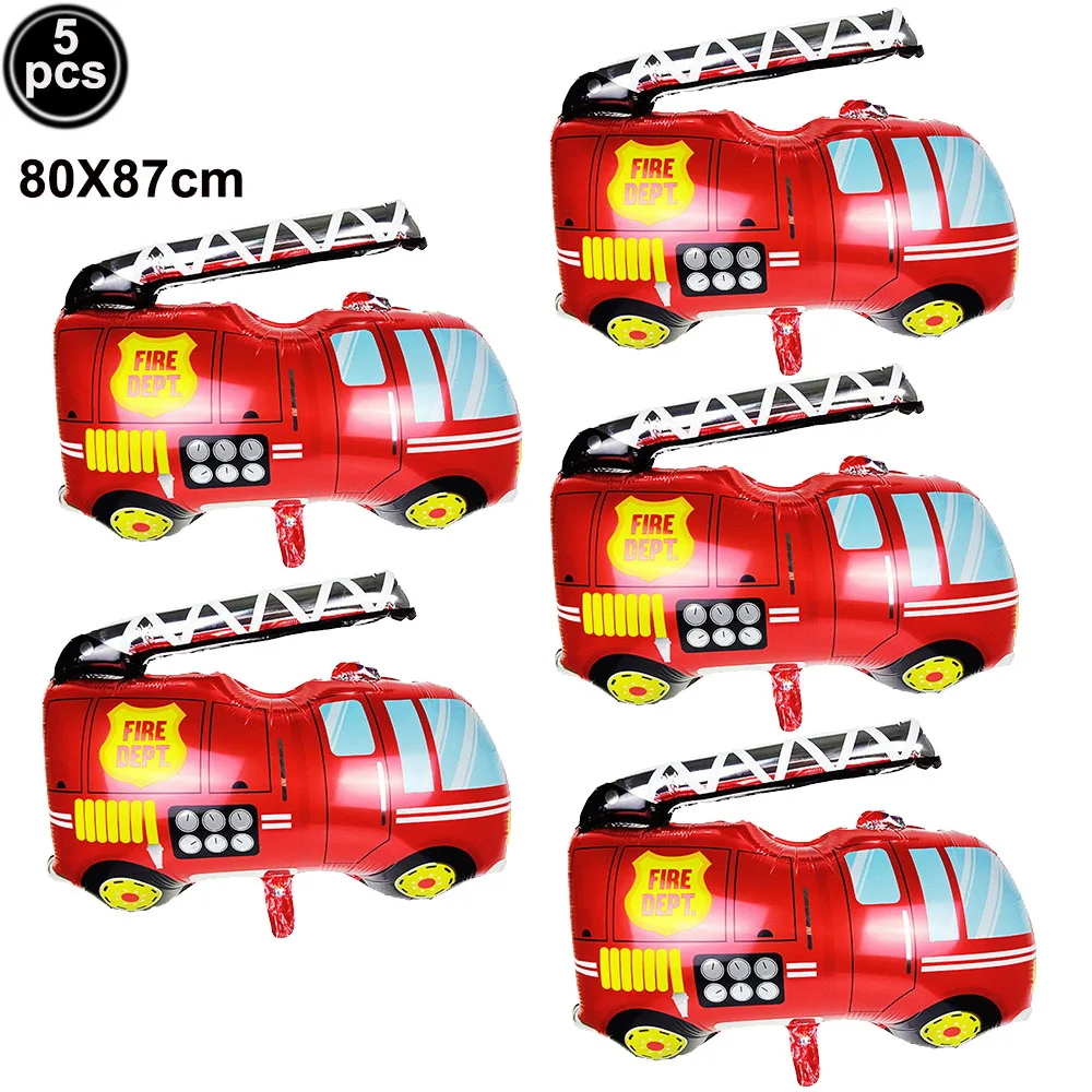 

5Pcs Fire Truck Foil Balloon Kids Baby Shower Boy Fire Truck Firefighter Themed Birthday Party Decoration Fire Engine Balloons
