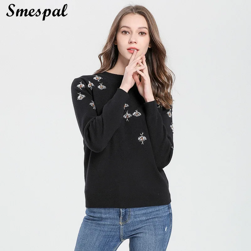 Зимний женский свитер шикарные вязаные пуловеры с маленькими пчелами Стразы -