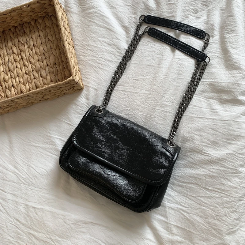 Chain Bag for Women Soft PU Leather Solid Color Shoulder Underarm Bag 2023 Korean Large Capacity Retro Purses and Handbags