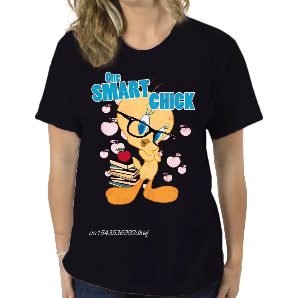 

Tweety Bird Cartoon ONE SMART CHICK Licensed Juniors Cap Sleeve T-Shirt