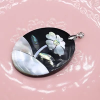 white black shells natural oval mirror flower pendant 42x62mm charm for jewelry making diy necklace accessories gift party decor