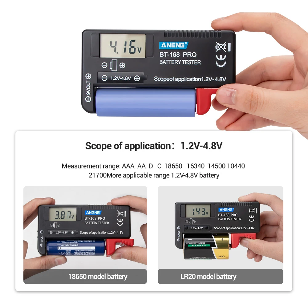 

BT-168 Pro BT-168D BT-168 Digital Battery Tester LCD Display C D N AA AAA 9V 1.5V Button Cell Battery Capacity Check Detector