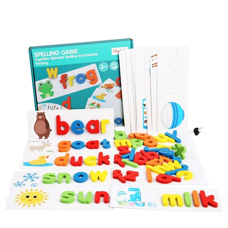 

NEW Wooden Toys 26 English Alphabet Spelling Practice Early Childhood Education Cognitive Card Toy Spell Word Game Gift Children