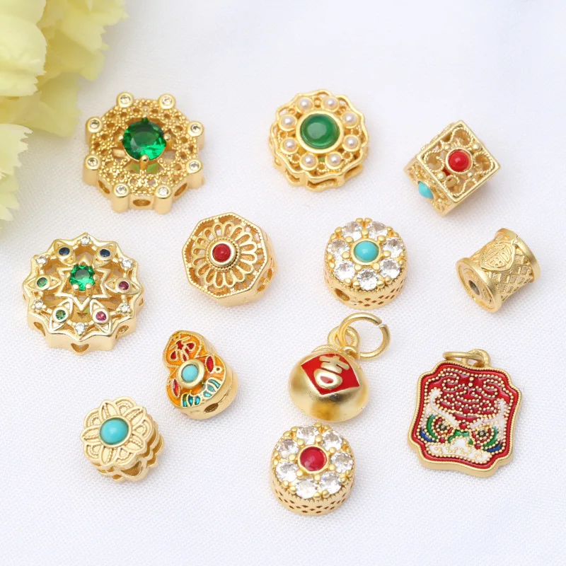 

Ancient Rhyme Gilt Enamel Elements Multiple Style Handmade Beaded DIY Classical Elegance Inlaid Zircon Small Pendant Accessories