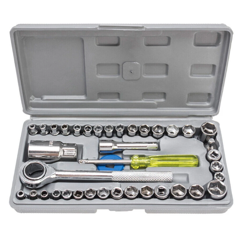 Krachtige 40Pcs Wrench Socket Combination Tool Kit Automobile and Motorcycle Combination Tool Socket Set Tool Box