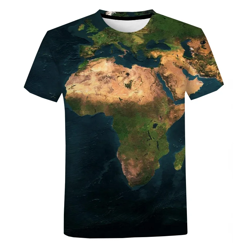 

Short-sleeved Summer 3D Printed World Map Fashion Casual Crew-neck T-shirt Men's and Women's Street Tops