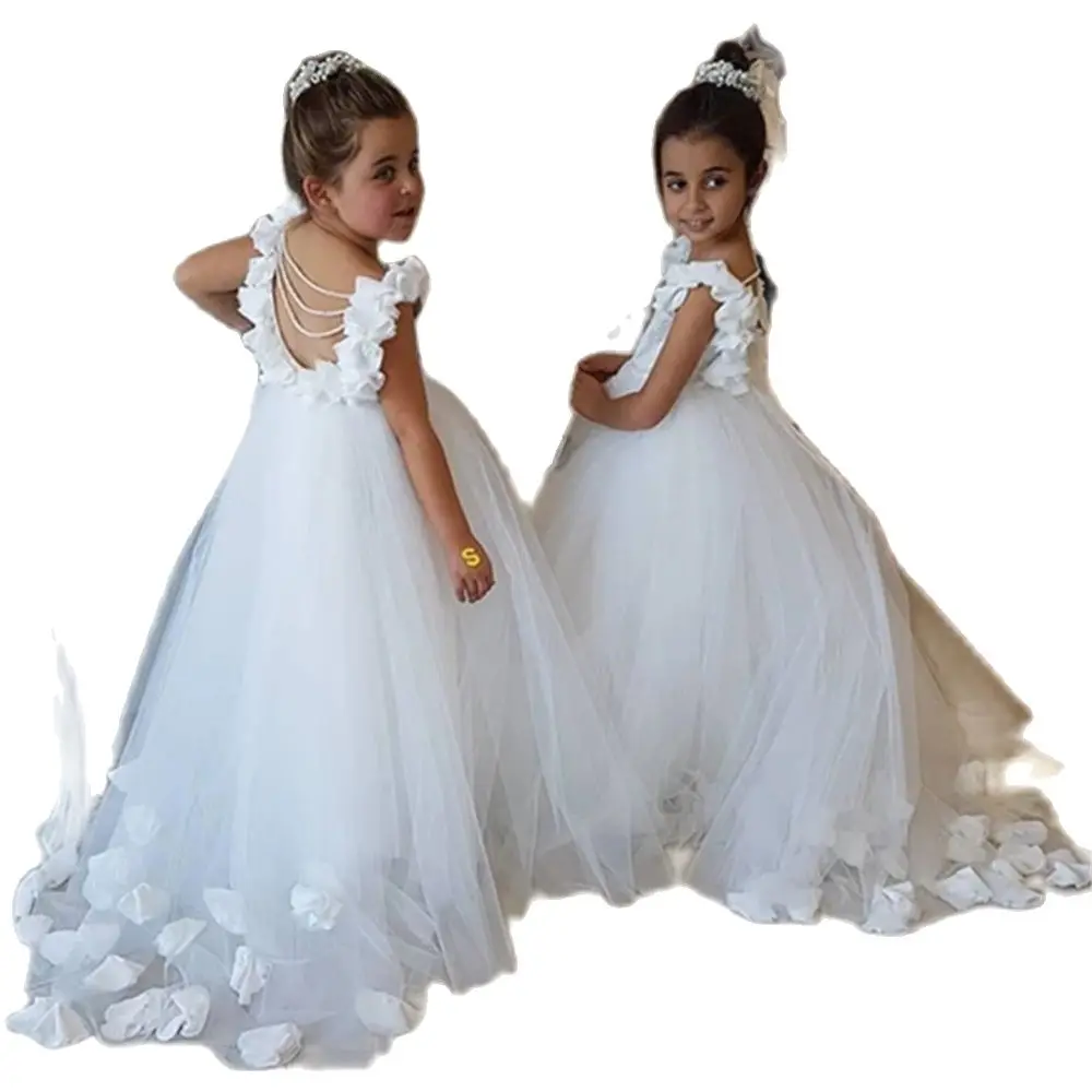 

White/Ivory First Communion Dress Girls Water-Soluble Lace Infant Toddler Pageant Flower Girl Dresses for Weddings and Party