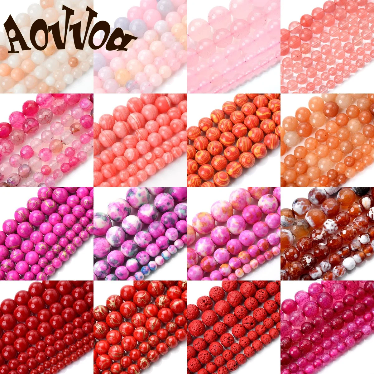 Natural Stone Beads Pink Red Series Coral Turquoises Garnet Jades Sun Stone Loose Beads for Jewelry Making DIY Bracelet 4-12mm