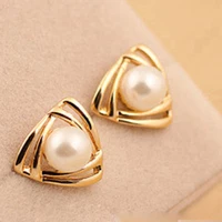 creative triangle pearl stud earrings 2022 new vintage ear jewelry