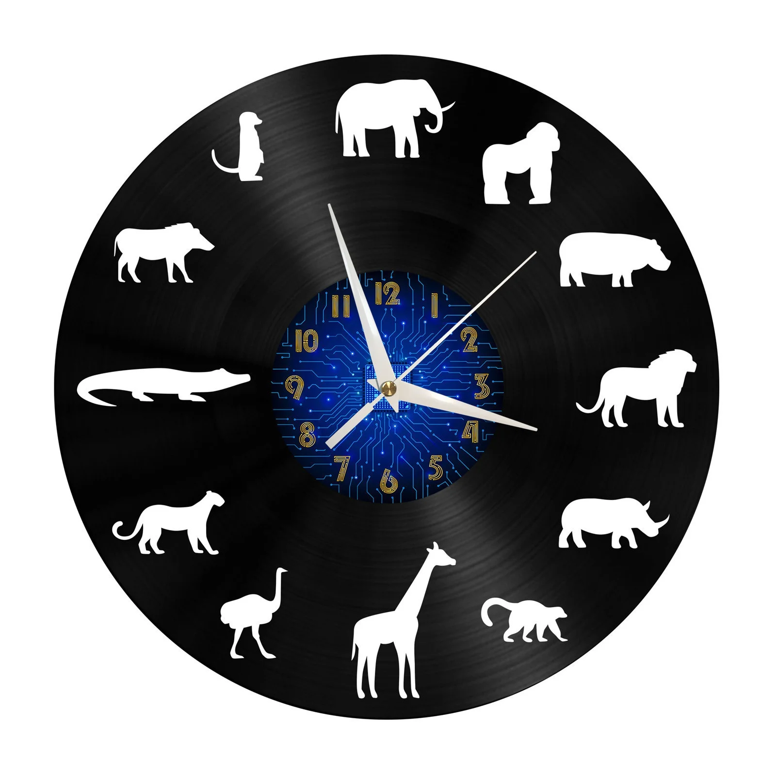 

African fauna Vinyl Record Wall Clock for Kitchen Wall Decor Wall Art
