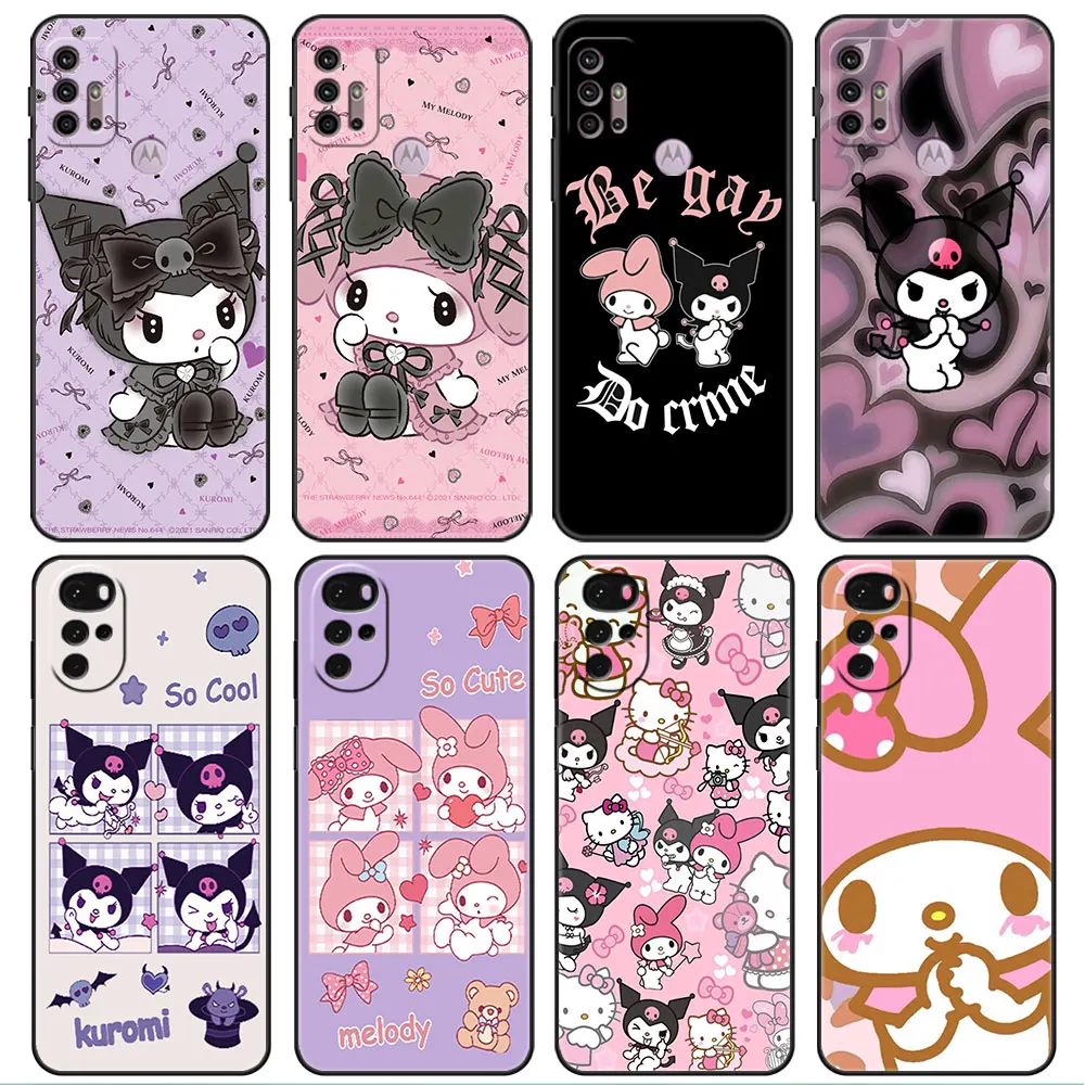 

My Melody Kuromi Cute Case For Motorola G30 G60 Edge 20 G9 G22 G8 Power G31 G500 G50 30 Pro Black Soft Phone Capas
