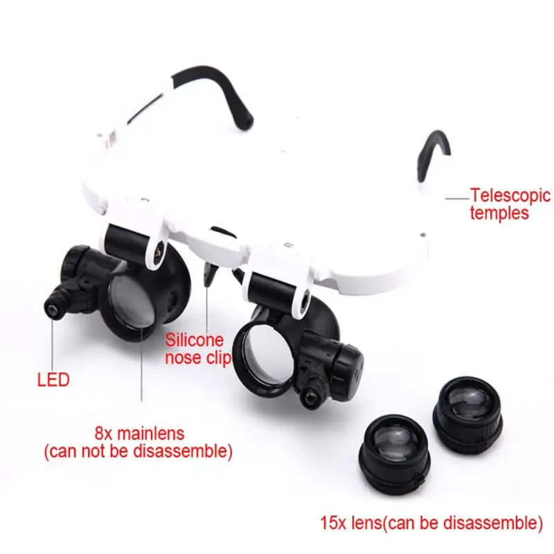 

Dual-Lens Eye Loupe Magnifier For Electronics Watch Repair LED Lights Glasses Magnifier Head Mount Magnifying Glass 8x 15x 23x