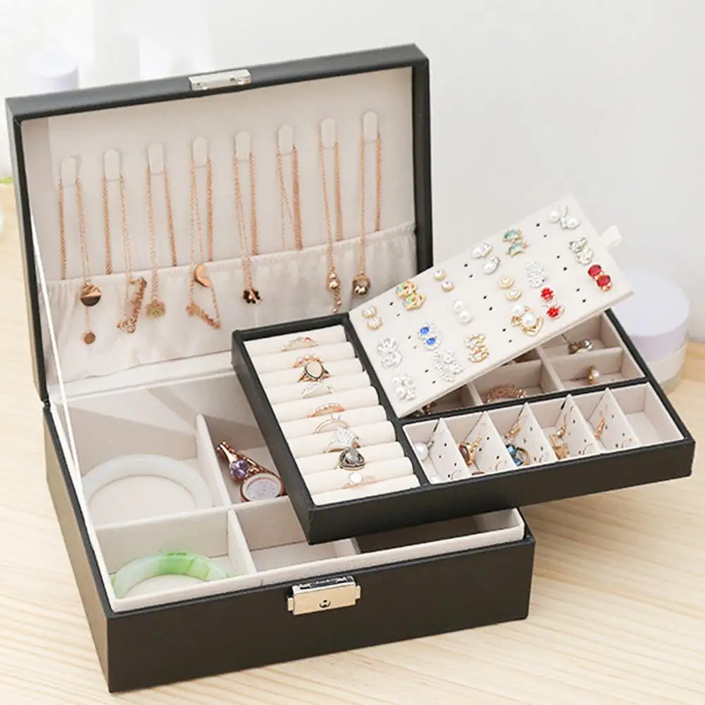 

New High Capacity Leather Jewelry Box Travel Jewelry Organizer Multifunction Necklace Earring Ring Storage Box Gifts
