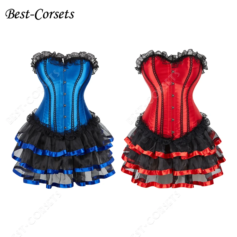 Overbust Corset and Skirt Tutu Sexy Corset Dress for Women Burlesque Dance Costume Women Stage Outfit