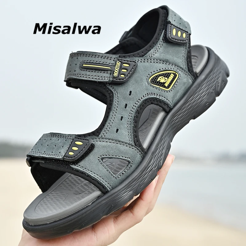 

Misalwa Genuine Leather Men Sandals Summer Plus Size Men's Sandals Casual Men Shoes Platform Concise Slippers