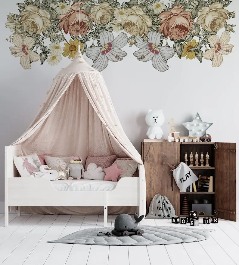 

Flower wall decal, floral wall decal, flower wall decals, large floral decor, flowers for wall decal, Border Vintage Flowers Ros