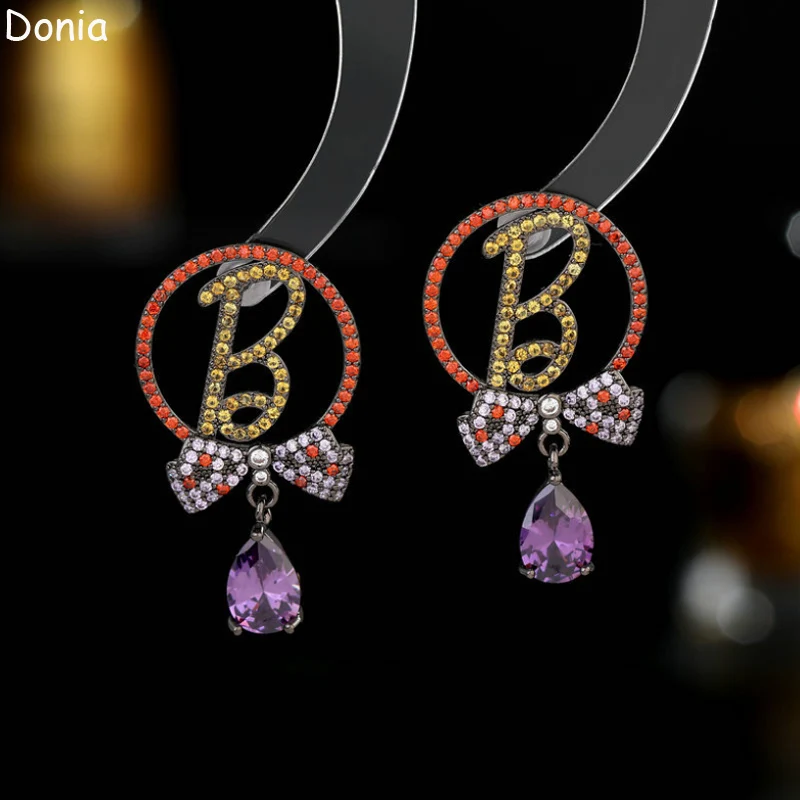 

Tonya jewelry European and American fashion B letter copper micro-inlaid AAA zircon earrings bow luxury earrings