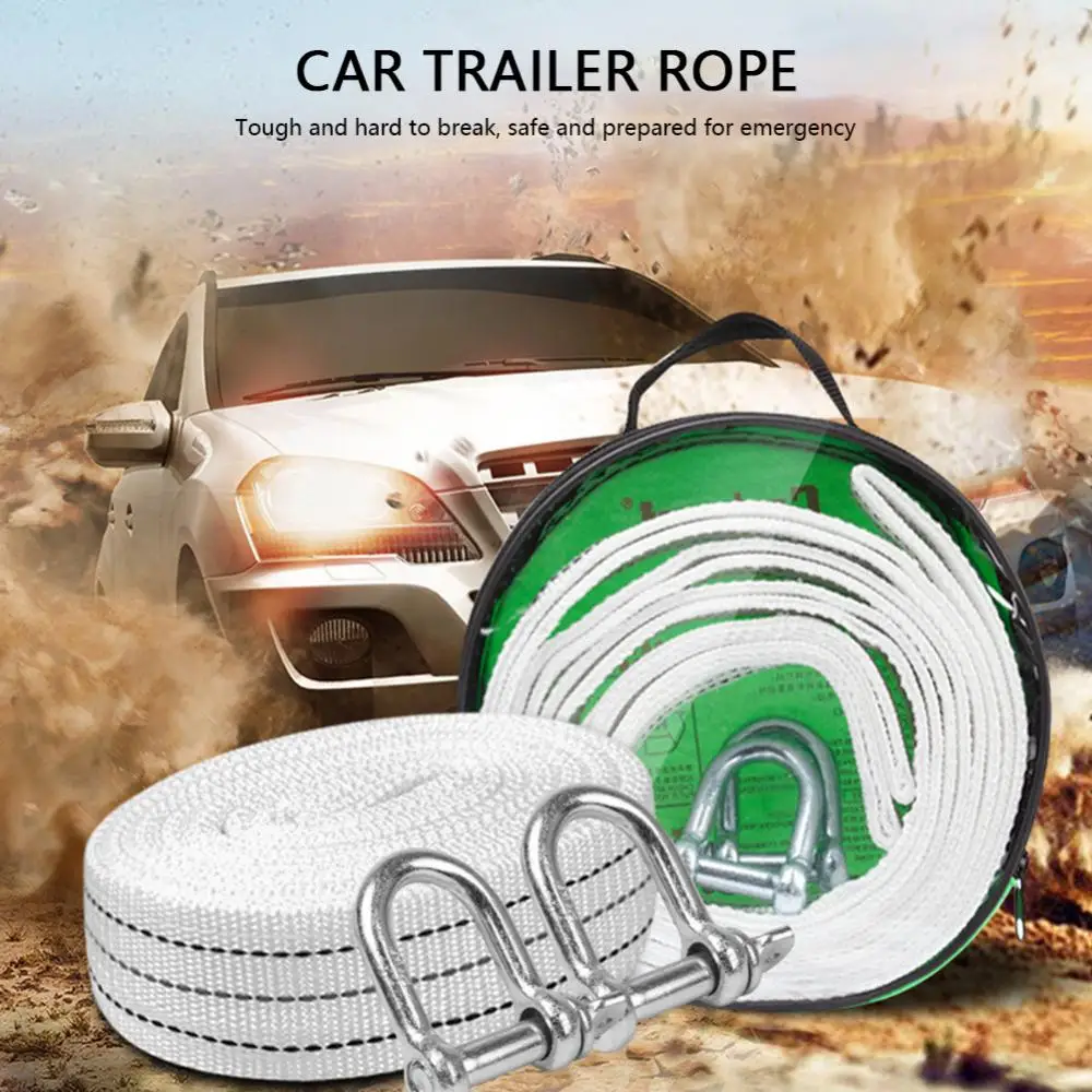 

4 Meters 5 Tons Double Thick Car Rescue Traction Rope Portable Car Tow Rope With Metal U-hook Anti-breakage Off-road Rope