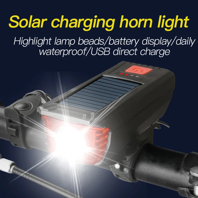 

Solar Charging Front Light Bicycle Horn Light USB Charging Highlight Mountain Bike Light 120 Big Decibel Outdoor Warning Light