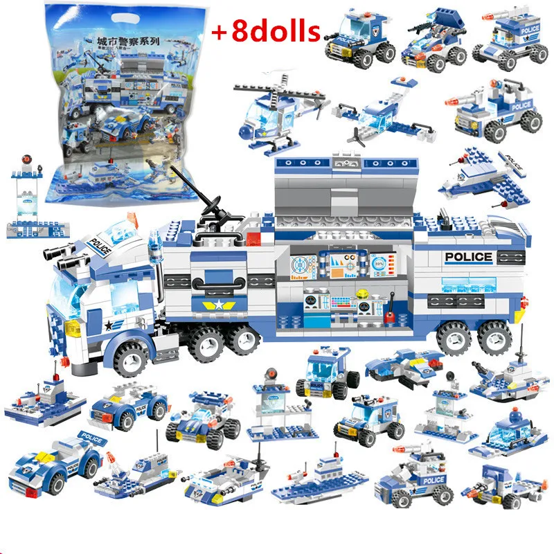 

762PCS City Police Command Vehicle Robot Aircraft Car SWAT Brinquedos Plastic Model Bricks Educational Toys for Children