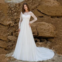 chiffon wedding dresses bohemian sexy long sleeves scoop applique court train beach bridal gown vestido de noiva custom made