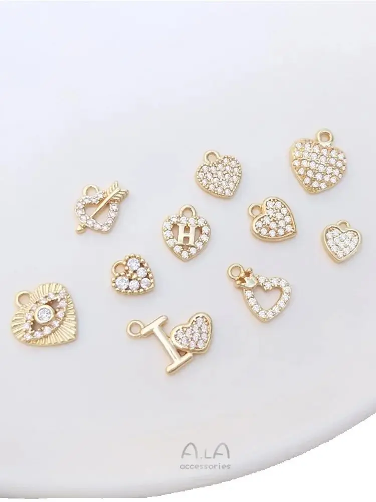 14-каратное золото микронабор цирконий маленький кулон в виде персикового сердца