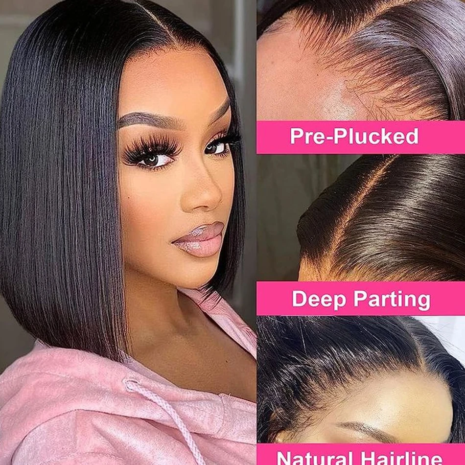 Парик 13x4 на прямой сетке спереди перуанские волосы Боб парик короткой 4x4 100%