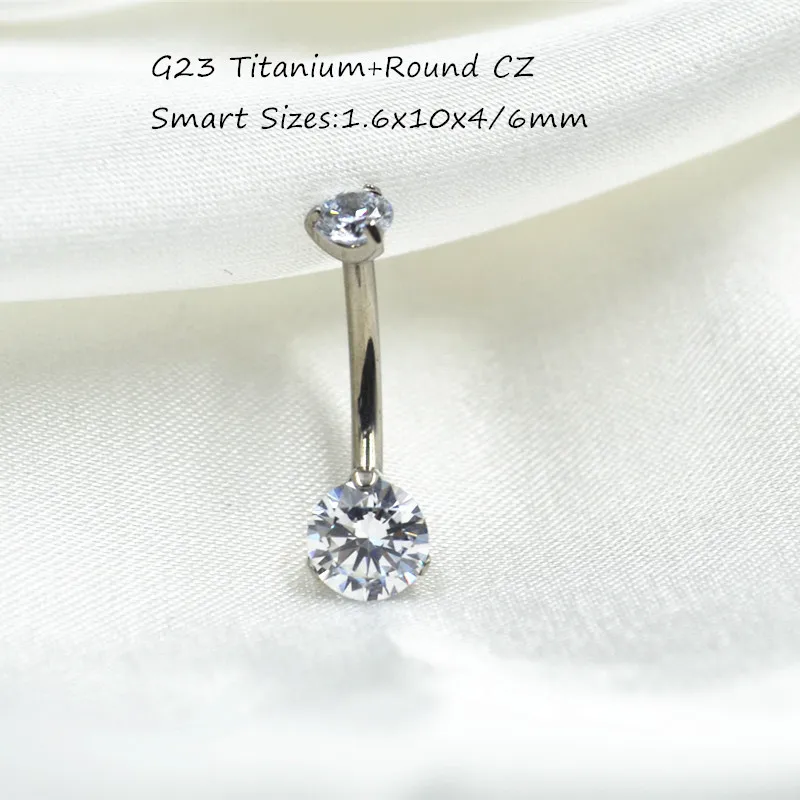 10PCS Body Jewelry-G23 Titanium Smart Sizes 14Gx10x4/6MM  Clear CZ Navel Belly Button Curve Navel Piercing Bbarbells