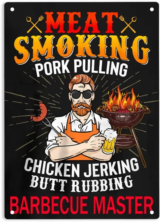 Met Smokng Pork Pullng Chcken Jerkng Butt Rubbng Brbecue Mster Sgn Metl Tn Sgns Плакат для домашнего отдыха Resturnt