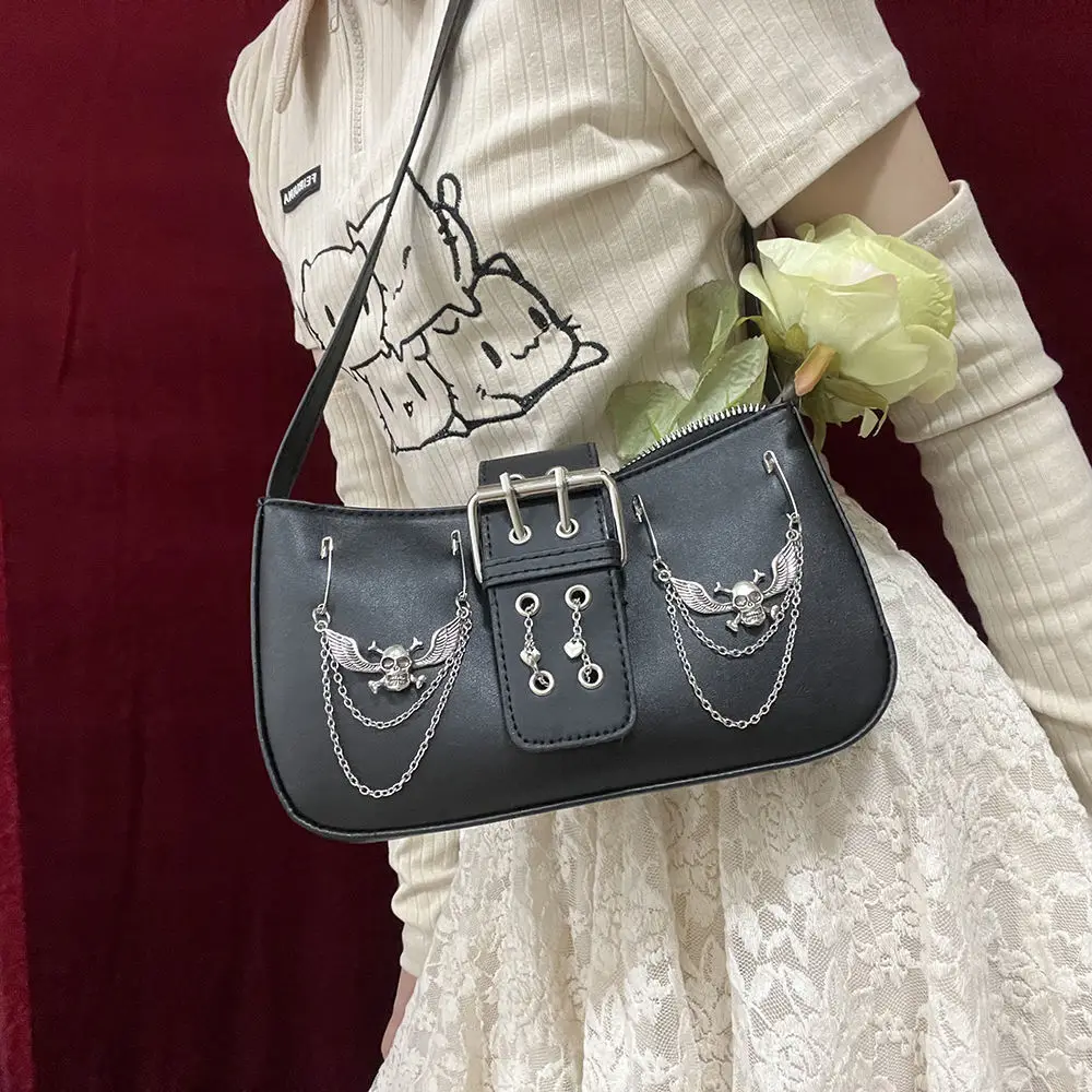 

Richme Gothic E Girl Shoulder Bag Aesthetic Skull Chains Fashion Y2k Bolso Mujer Vintage Individuality Women Bag 2022 Trend